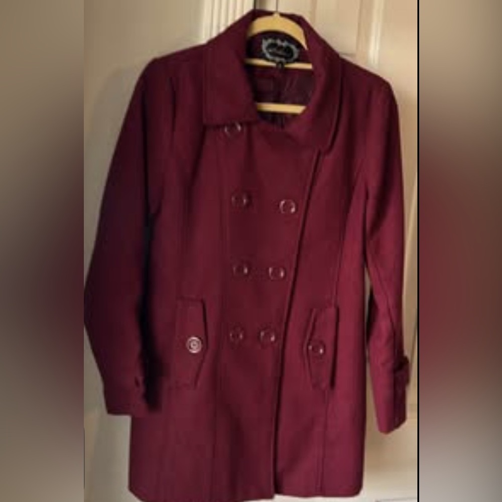 Maroon Double-Breasted Peacoat - Size Medium - Like tNew Condition